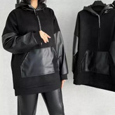 هودی زنانه آستین چرم