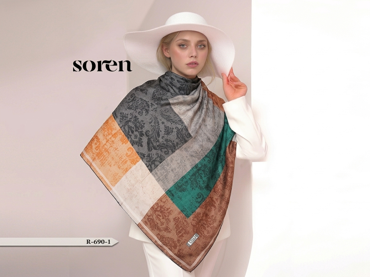 روسری مجلسی کلاسیک سوپرنخ دست دوز مارتاشاپ